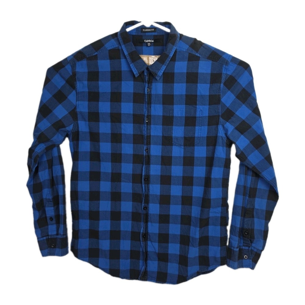 Carbon Button-Up Shirt Men's XXL Blue/Black Plaid Classic Fit Long Sleeves
